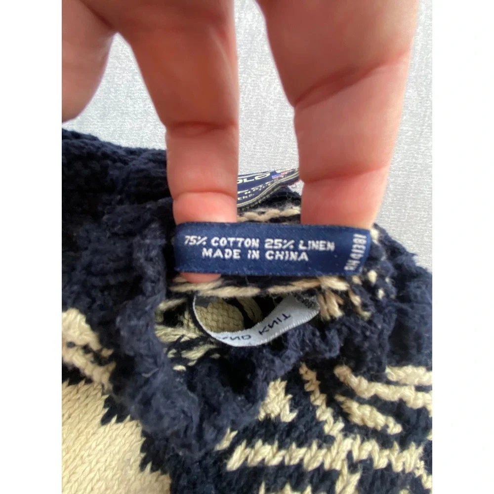 Vintage Polo Sport Sportsman Ralph Lauren Hand Knit Fair Isle Sweater Navy L